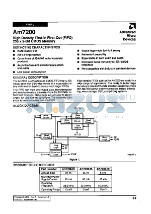 AM7200-25PC datasheet - HIGH DENSITY FIRST-IN FIRST-OUT (FIFO) 256 X 9-BIT CMOS MEMORY