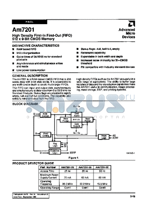 AM7201-35PC datasheet - HIGH DENSITY FIRST-IN FIRST-OUT(FIFO) 512 x 9-BIT CMOS MEMORY