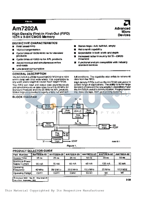 AM7202A datasheet - High Density First-in Frist-out 1024 x 9-Bit CMOS Memory