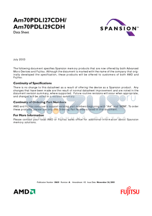 AM70PDL129CDH85I datasheet - Stacked Multi-Chip Package (MCP/XIP) Flash Memory, Data storage MirrorBit Flash, and pSRAM (XIP)