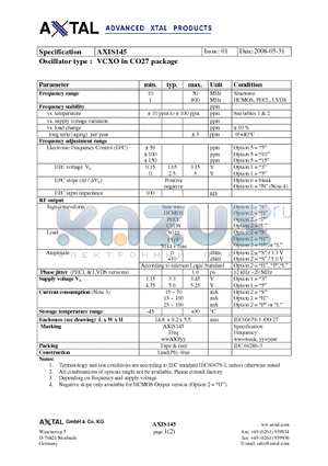 AXIS145 datasheet - VCXO