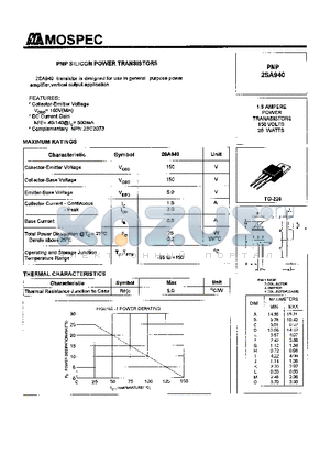 2SA940 datasheet - POWER TRANSISTORS(1.5A,150V,25W)