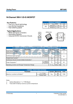 AM7300N datasheet - N-Channel 300-V (D-S) MOSFET