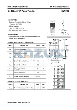 2SA940 datasheet - isc Silicon PNP Power Transistor