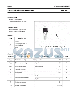 2SA940 datasheet - Silicon PNP Power Transistors