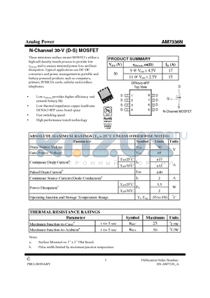 AM7336N datasheet - N-Channel 30-V (D-S) MOSFET
