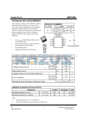 AM7338N datasheet - N-Channel 30-V (D-S) MOSFET