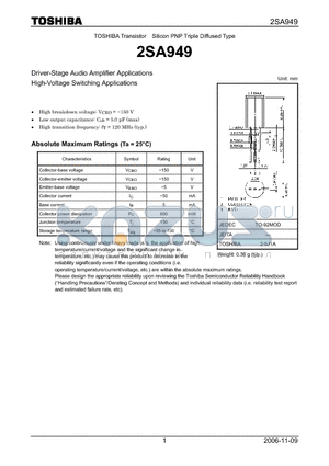 2SA949_07 datasheet - Driver-Stage Audio Amplifier Applications High-Voltage Switching Applications