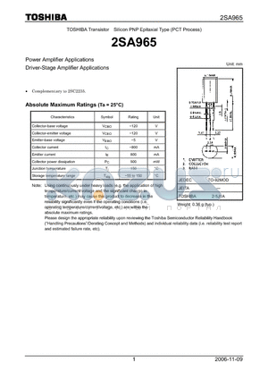 2SA965_07 datasheet - Power Amplifier ApplicationsDriver-Stage Amplifier Applications