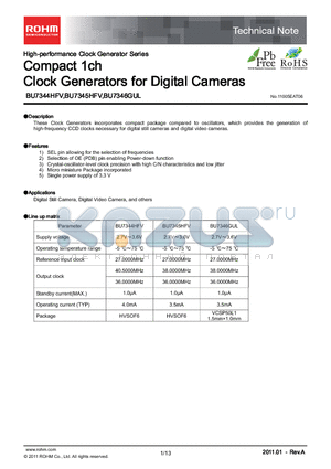 BD7344GUL-TR datasheet - Compact 1ch Clock Generators for Digital Cameras