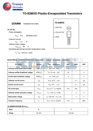 2SA966 datasheet - Plastic-Encapsulated Transistors