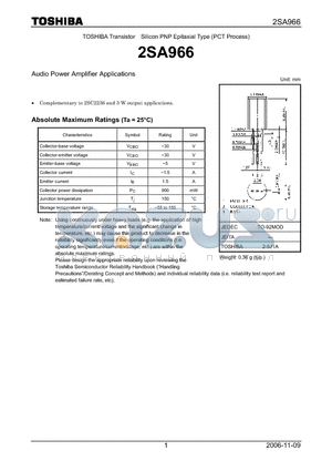2SA966_07 datasheet - Audio Power Amplifier Applications