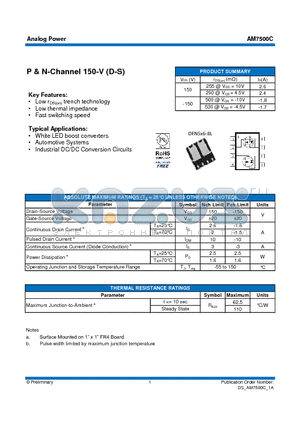 AM7500C datasheet - P & N-Channel 150-V (D-S)
