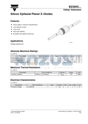 BZX85C30 datasheet - Silicon Epitaxial Planar Z-Diodes