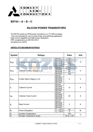 BD743B datasheet - SILICON POWER TRANSISTORS
