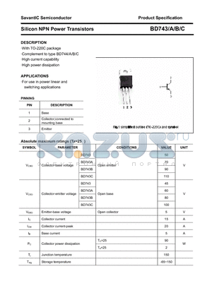 BD743C datasheet - Silicon NPN Power Transistors