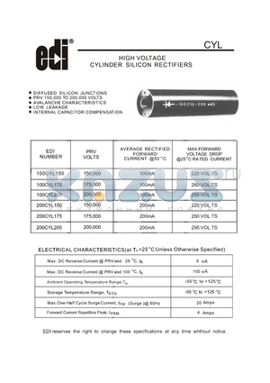 200CYL175 datasheet - HIGH VOLTAGE CYLINDER SILICON RECTIFIERS