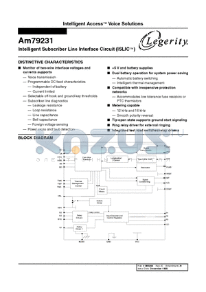 AM79231 datasheet - Intelligent Subscriber Line Interface Circuit (ISLIC)