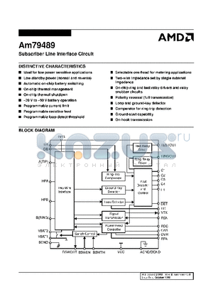 AM79489-2JC datasheet - SUBSCRIBER LINE INTERFACE CIRCUIT