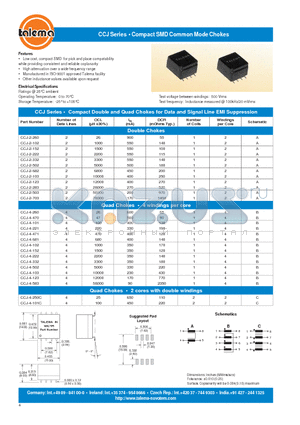 CCJ-2-123 datasheet - Compact SMD Common Mode Chokes