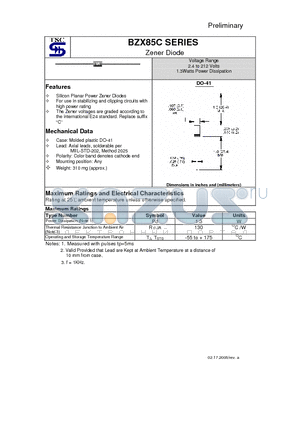 BZX85C3V3 datasheet - Voltage Range 2.4 to 212 Volts 1.3Watts Power Dissipation