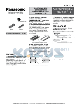 AXK7L10227G datasheet - NARROW-PITCH CONNECTORS FOR BOARD-TO-FPC CONNECTION