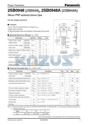2SB0948 datasheet - For Low-Voltage Switching