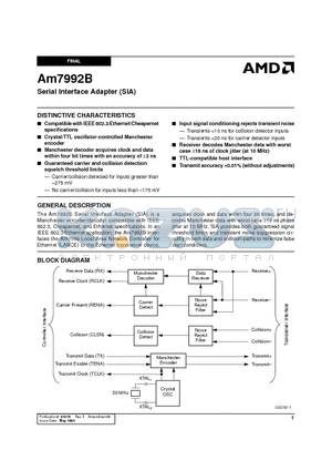 AM7992B datasheet - Serial Interface Adapter (SIA)