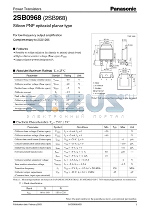 2SB0968 datasheet - For Low-Frequency Output Amplification