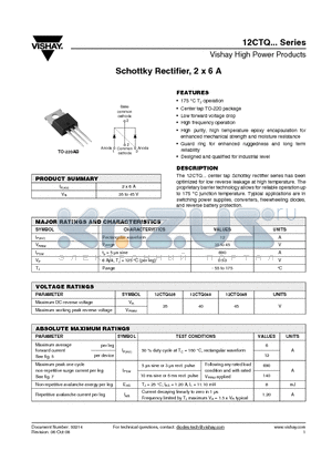 12CTQ035PBF datasheet - Schottky Rectifier, 2 x 6 A