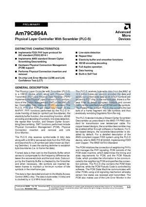 AM79C864AKC datasheet - Physical Layer Controller With Scrambler (PLC-S)