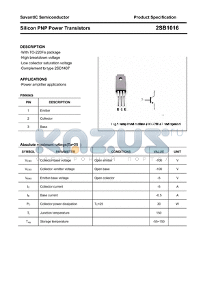 2SB1016 datasheet - Silicon PNP Power Transistors