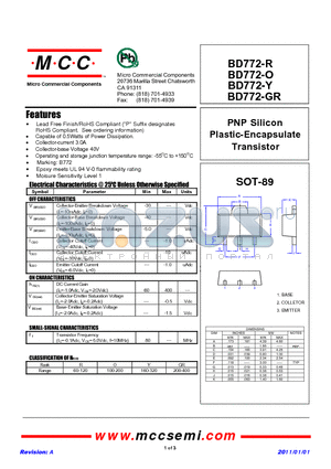 BD772-GR datasheet - PNP Silicon Plastic-Encapsulate Transistor