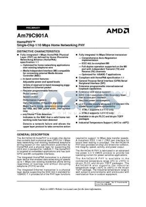 AM79C901A datasheet - HomePHY Single-Chip 1/10 Mbps Home Networking PHY