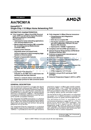 AM79C901AJC datasheet - HomePHY Single-Chip 1/10 Mbps Home Networking PHY