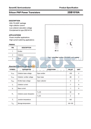 2SB1018A datasheet - Silicon PNP Power Transistors