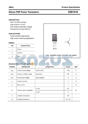 2SB1018 datasheet - Silicon PNP Power Transistors