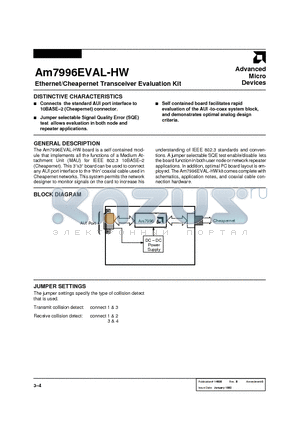 AM7996EVAL-HW datasheet - Ethernet/Cheapernet Transceiver Evaluation Kit