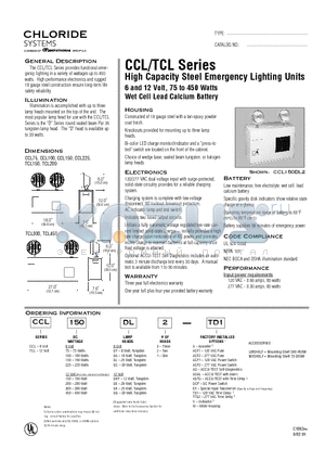 CCL100DA1-ACP1 datasheet - 6 and 12 Volt, 75 to 450 Watts Wet Cell Lead Calcium Battery