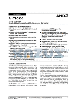 AM79C930 datasheet - PCnet-Mobile Single-Chip Wireless LAN Media Access Controller