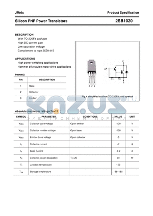 2SB1020 datasheet - Silicon PNP Power Transistors