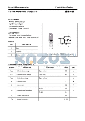 2SB1021 datasheet - Silicon PNP Power Transistors