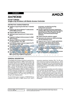 AM79C930VCW datasheet - PCnet-Mobile Single-Chip Wireless LAN Media Access Controller