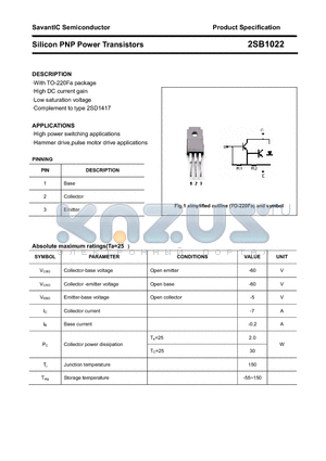 2SB1022 datasheet - Silicon PNP Power Transistors
