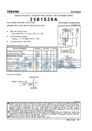 2SB1020A datasheet - TRANSISTOR (HIGH POWER SWITCHING, HAMMER DRIVE, PULSE MOTOR DRIVE APPLICATIONS)