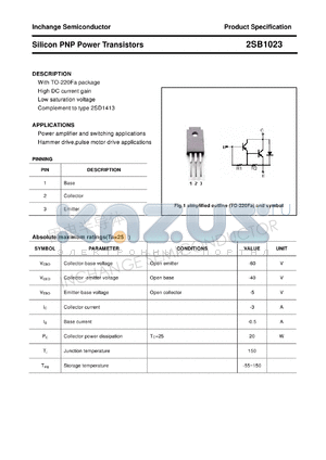 2SB1023 datasheet - Silicon PNP Power Transistors