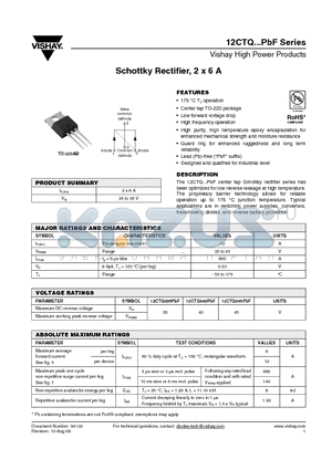 12CTQ045 datasheet - Schottky Rectifier, 2 x 6 A