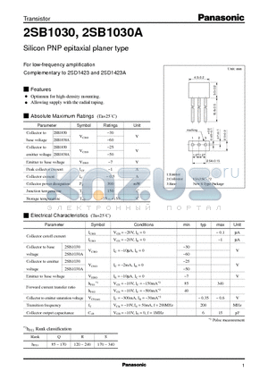 2SB1030A datasheet - Silicon PNP epitaxial planer type(For low-frequency amplification)