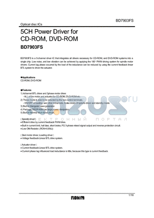BD7903FS datasheet - 5CH Power Driver for CD-ROM, DVD-ROM