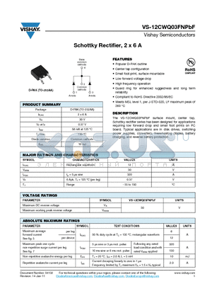 12CWQ03FNTRPBF datasheet - Schottky Rectifier, 2 x 6 A